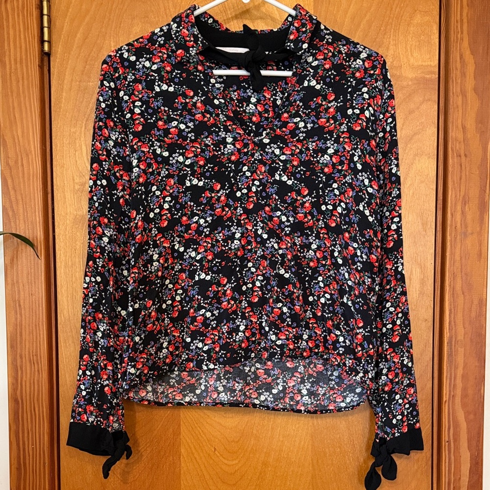 Zara Floral Women's Top With Black Tie Detail